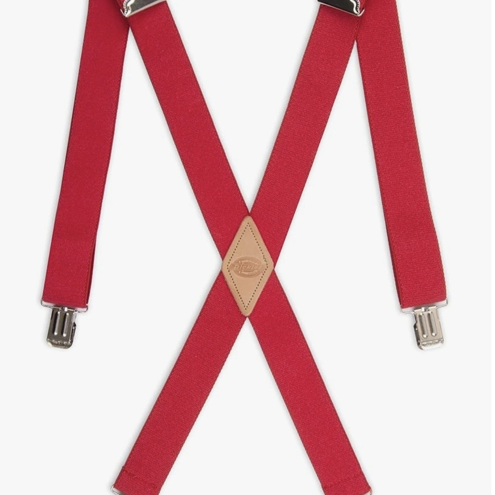 Dickies Red Suspenders with Tan Leather Accent (BOX H)